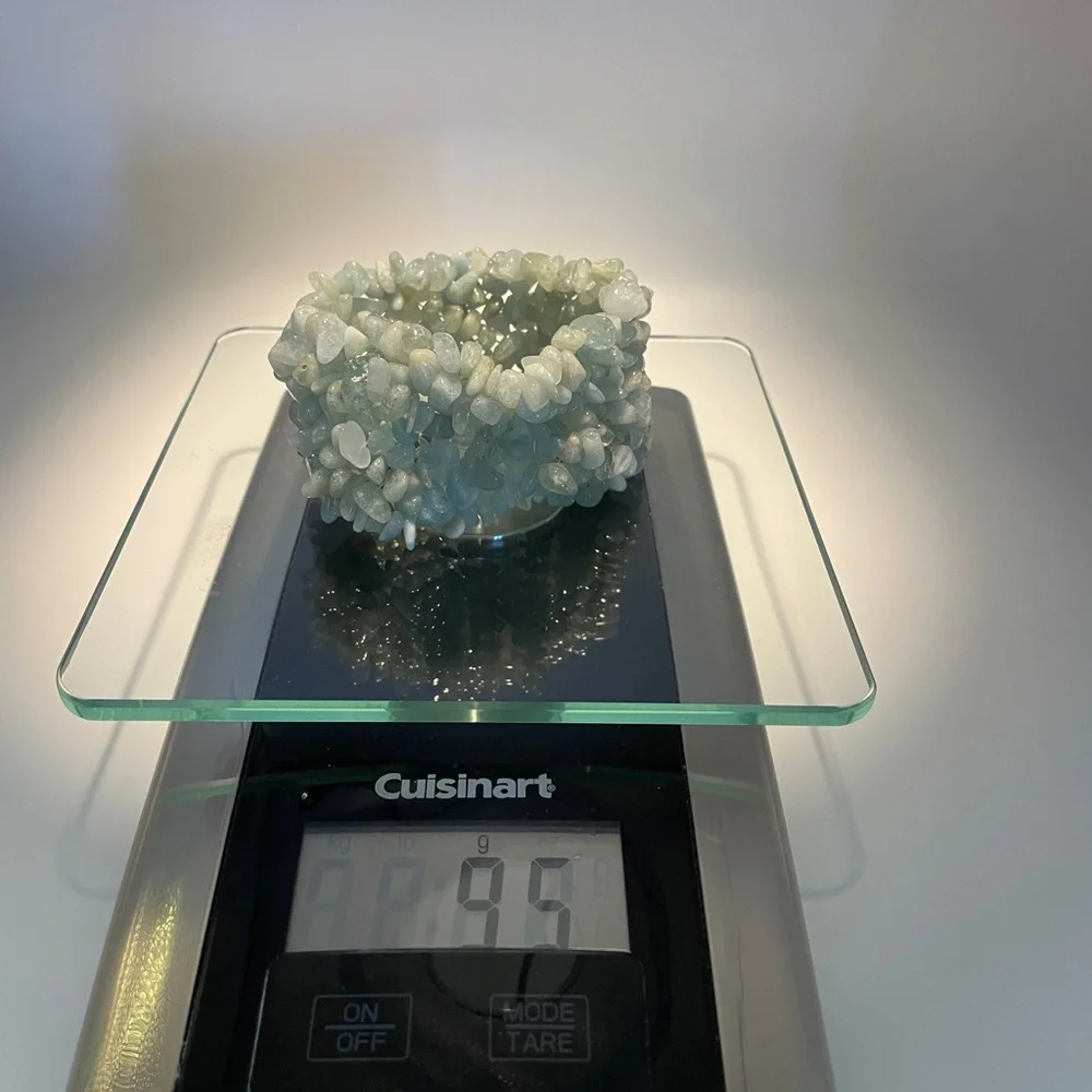 Natural Aquamarine Stretch Gemstone Nugget Cuff | Crystal Healing Jewelry 🧘♀️ - Picture 7 of 8